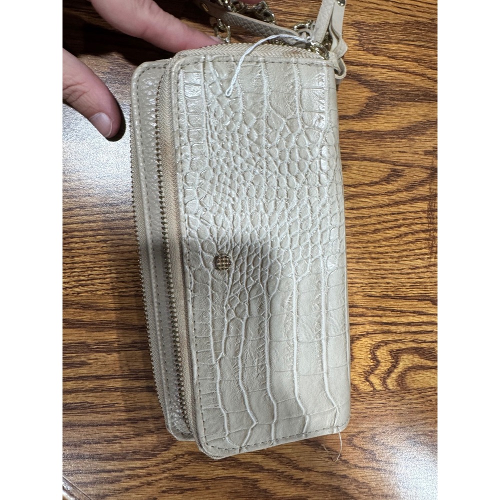 Olivia + Joy New York Cream Croc Embossed Zip Around Wallet Wristlet Gold Tone